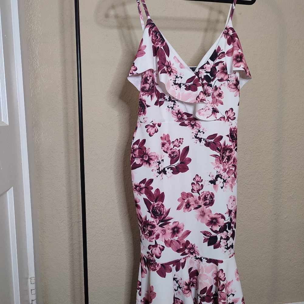 Boohoo Mermaid Ruffle Flower Print Midi Dress